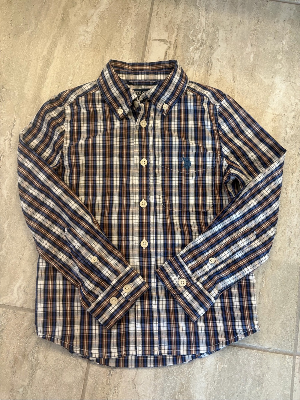 U.S. Polo Assn. Blue, Brown & White Plaid Button-Down Shirt
